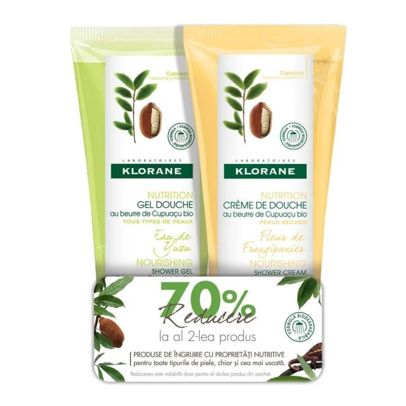 Klorane Gel de dus cu Apa de Yuzu, 200 ml + Crema de dus cu flori de Frangipani, 200 ml -70%OFF
