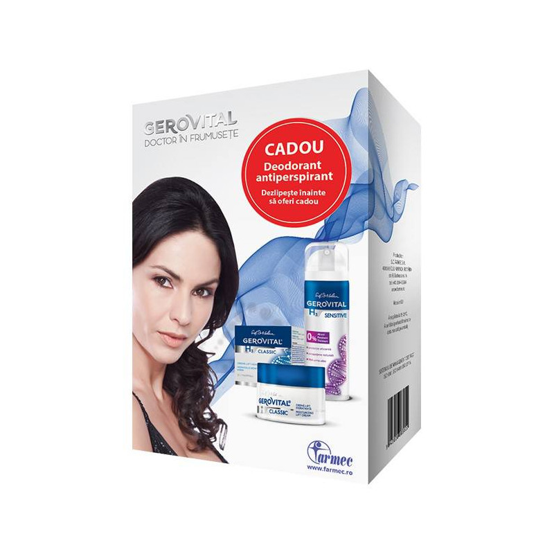 Set Gerovital H3 Sensitive - crema lift hidratanta 50ml + Deo antiperspirant 150ml Cadou