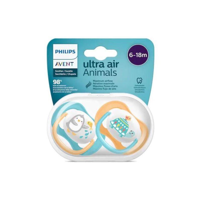 Suzete Ultra Air, 6-18 luni, albastru si galben SCF080/07, Avent