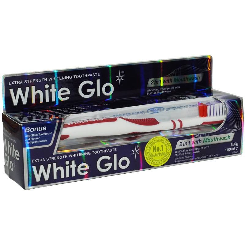 White Glo 2 in 1 mouthwash set periuta+pasta dinti