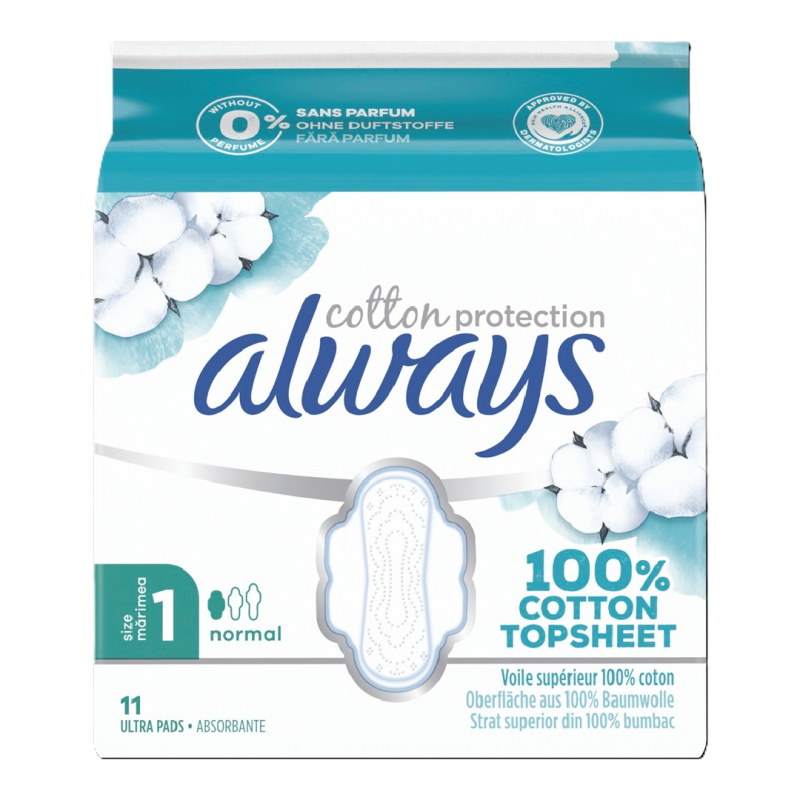 Absorbante din bumbac Cotton Protection, Marimea 1, 11 bucati, Always