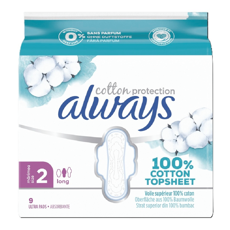 Absorbante din bumbac Cotton Protection, Marimea 2, 9 bucati, Always