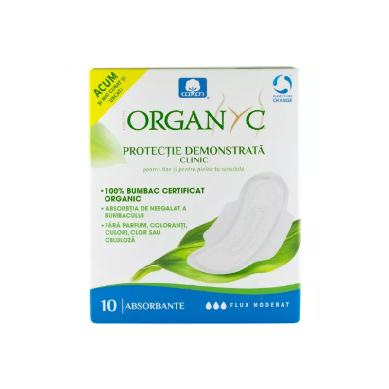 Absorbante intime din bumbac organic pentru zi, 10 bucati, Organyc