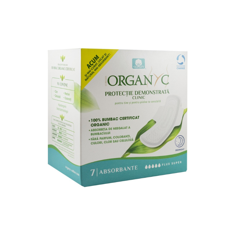 Absorbante intime din bumbac organic SuperFlow, 7 bucati, Organyc
