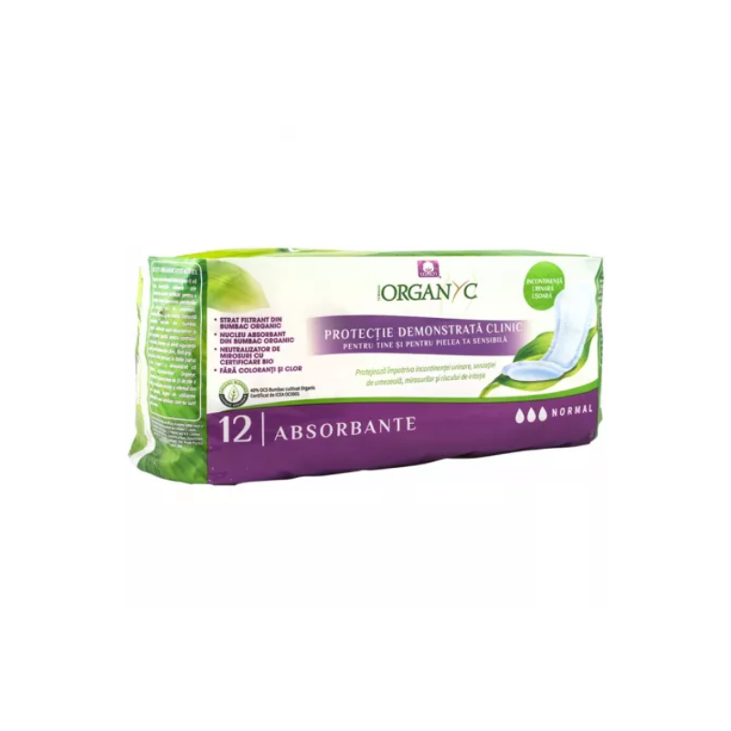 Absorbante normale din bumbac organic pentru incontinenta, 12 bucati, Organyc