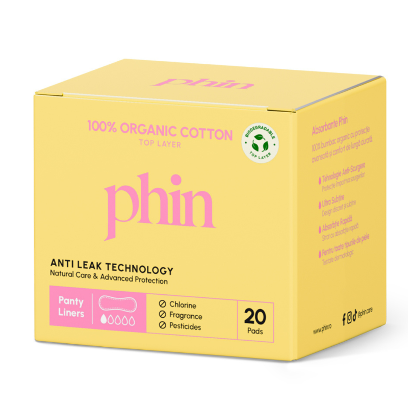 Absorbante zilnice din Bumbac Organic,  20 bucati, Phin