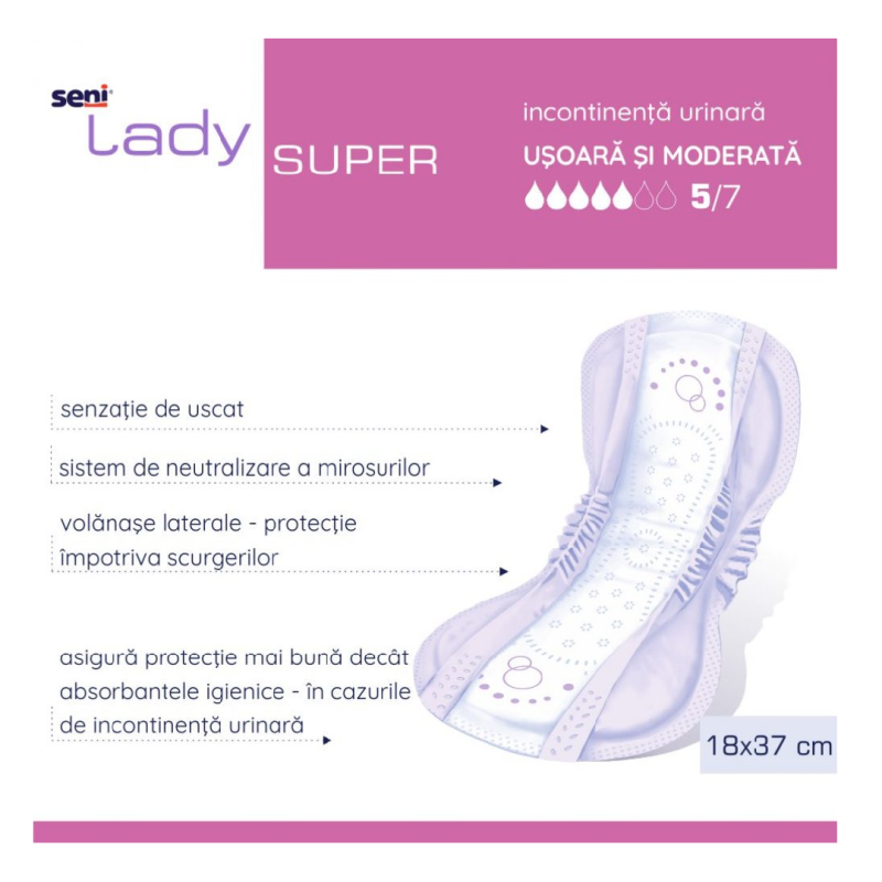 Absorbante urologice pentru incontinență Lady Super, 15 bucati, Seni