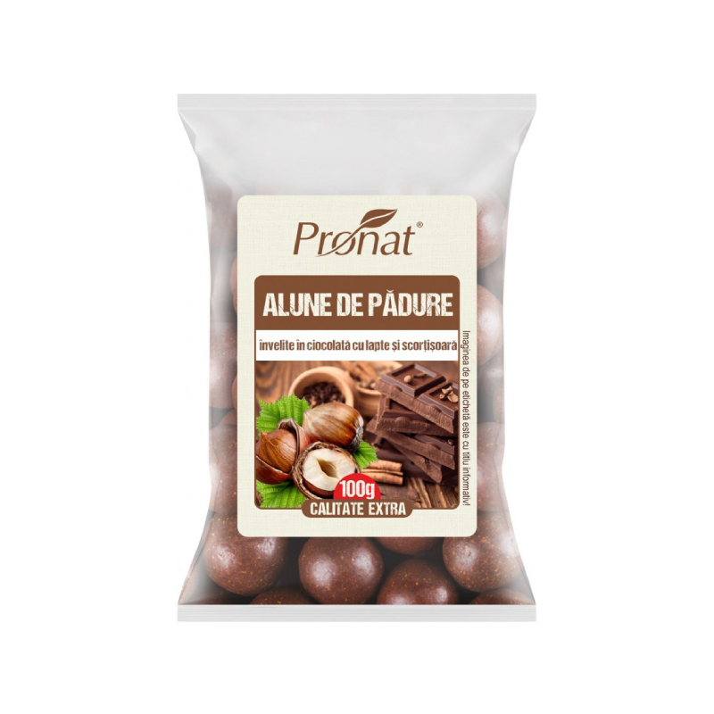 Alune de padure invelite in ciocolata cu lapte si scortisoara, 100g, Pronat