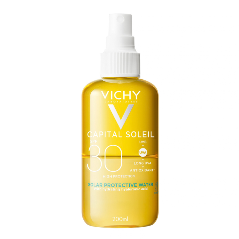 Apa de protectie solara cu acid hialuronic, pentru față și corp SPF30 Capital Soleil, 200ml, Vichy