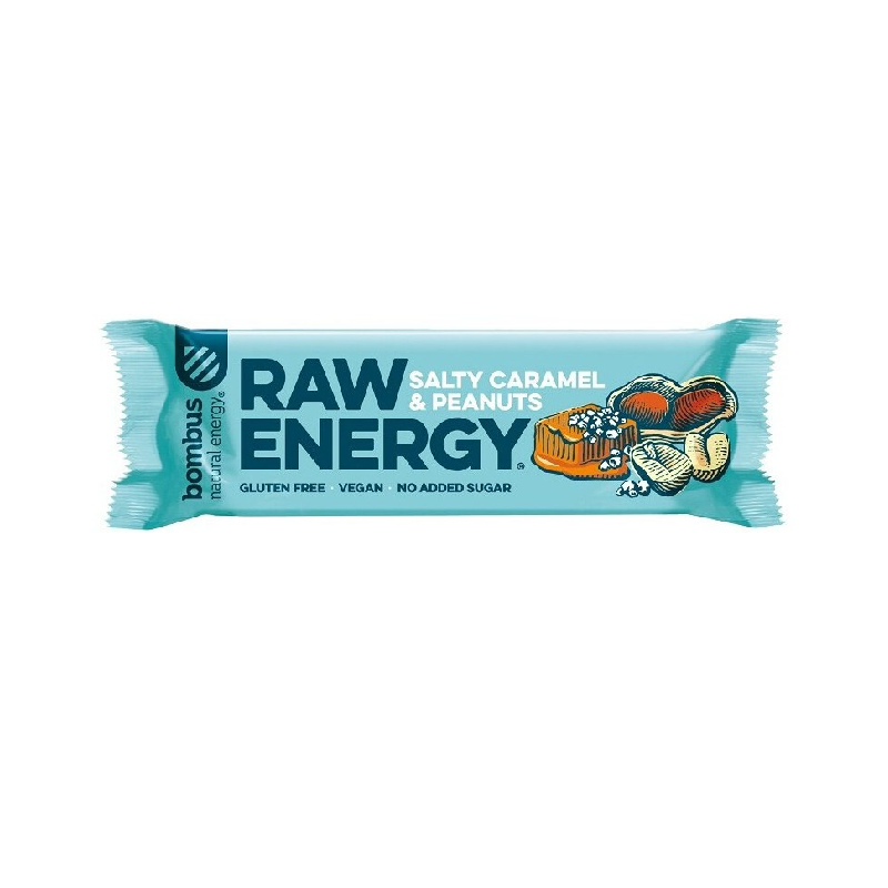 Baton energizant cu caramel sarat Raw Energy, 50 g, Bombus