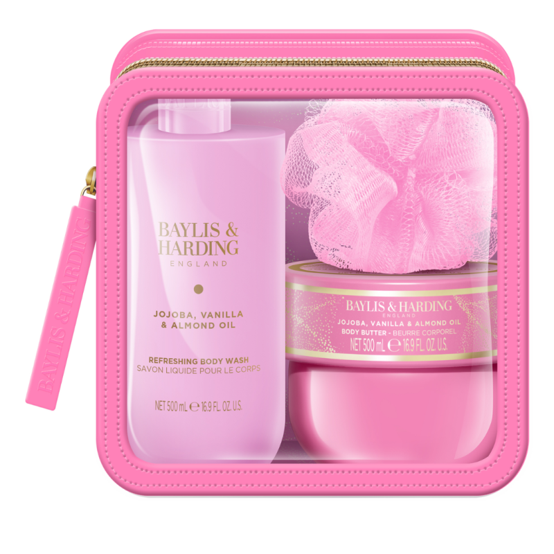 Set cadou cu portfard Jojoba, Vanilla & Almond Oil, 3 piese, Baylis & Harding