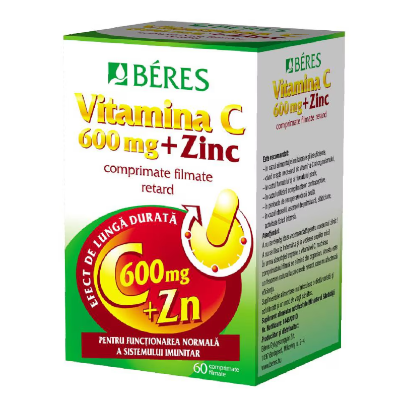 Vitamina C 600 mg + Zinc, 60 comprimate, Beres