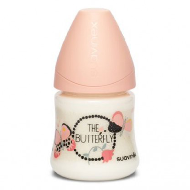 Biberon cu debit lent, fluture portocaliu, Fusion, 150 ml, Suavinex