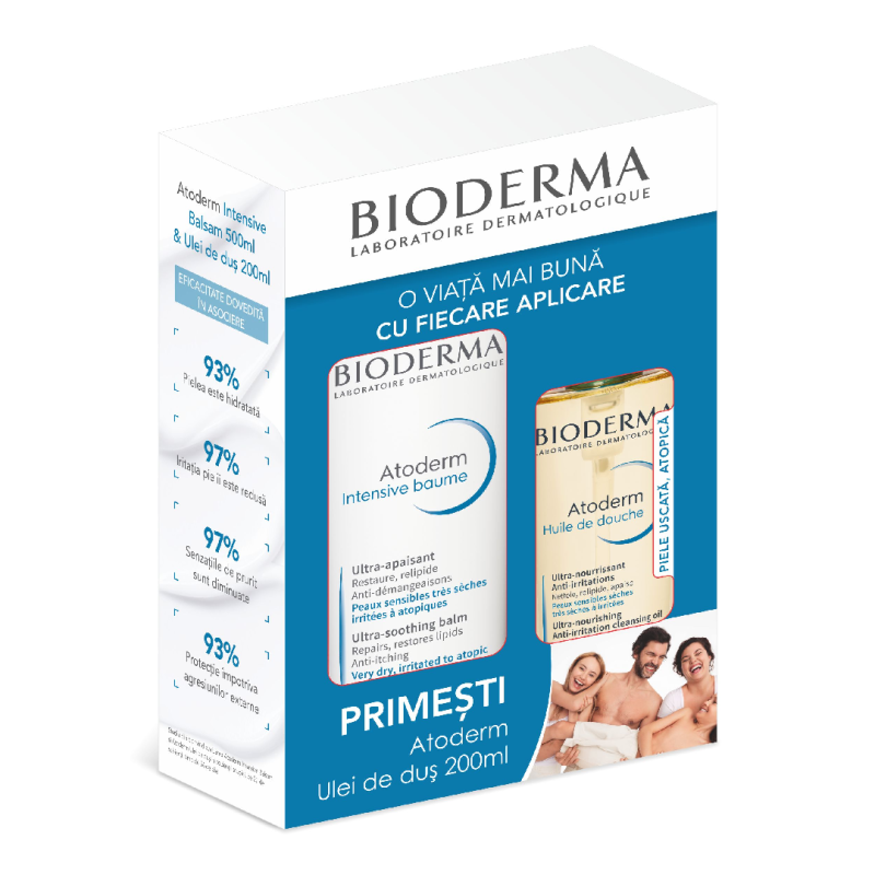 Bioderma Pachet Atoderm Intensiv balsam 500ml + Atoderm ulei dus 200ML FREE