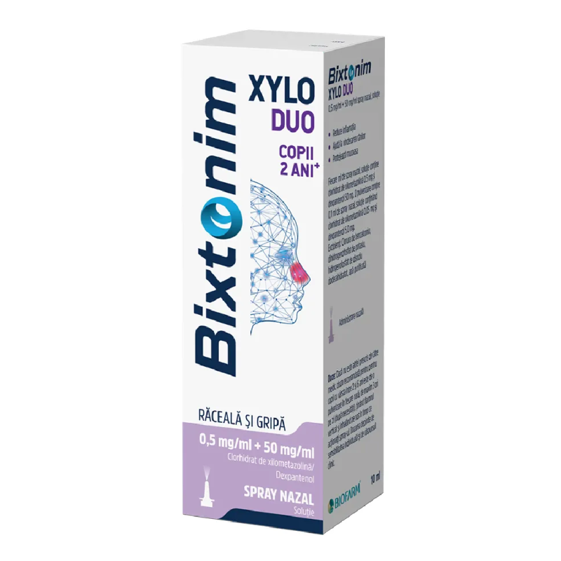 Bixtonim Xylo Duo copii, 0.5 mg/ml + 50 mg/ml spray nazal, soluție, 10,5 ml, Biofarm