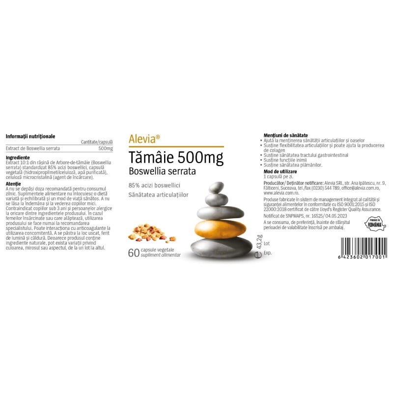 Tamaie 500 mg Boswellia serrata, 60 capsule vegetale, Alevia