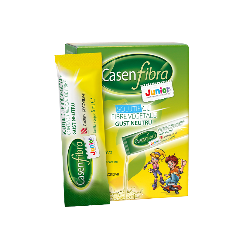 Solutie cu fibre vegetale gust neutru Casen Fibra Junior, 14 plicuri, Recordati