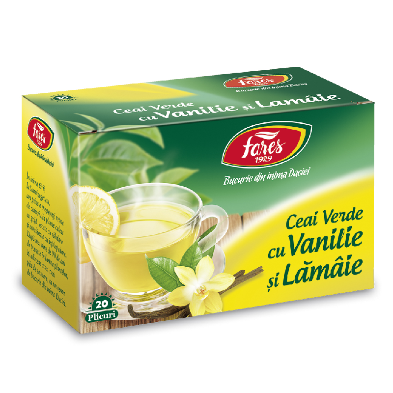 Ceai Verde cu Lamaie si Vanilie, 20 plicuri, Fares
