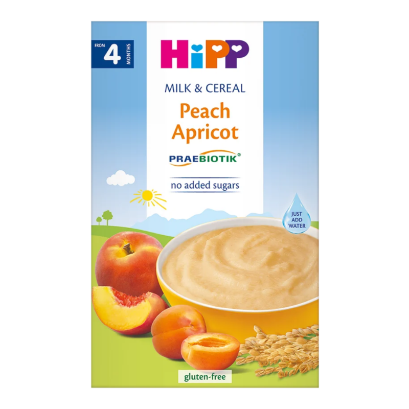 Lapte și Cereale cu Piersici și Caise, de la 4 luni, 250g, Hipp