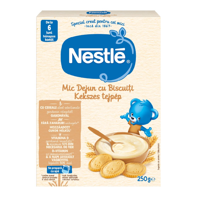 Cereale mic dejun cu biscuiti si lapte, 6+ luni, 250 g, Nestle