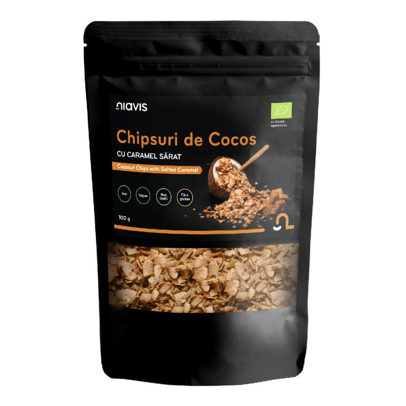 Chipsuri Eco de cocos cu caramel sarat, 100g, Niavis