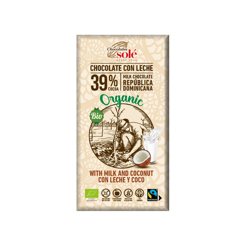 Ciocolata cu lapte si cocos Bio, 100 g, Chocolates Sole