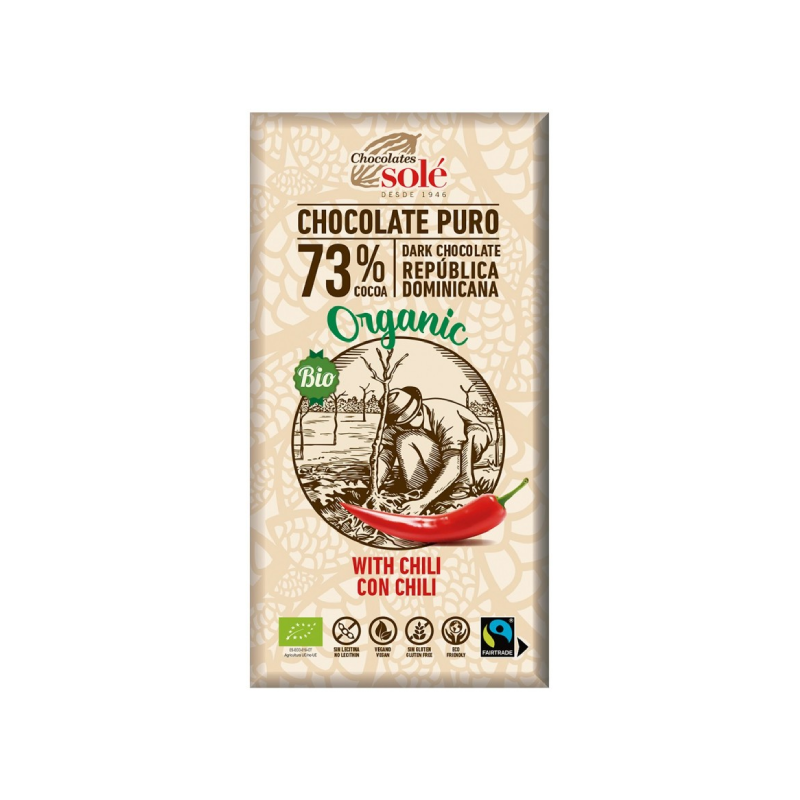 Ciocolata neagra bio cu chilli, 100 g, Chocolates Sole