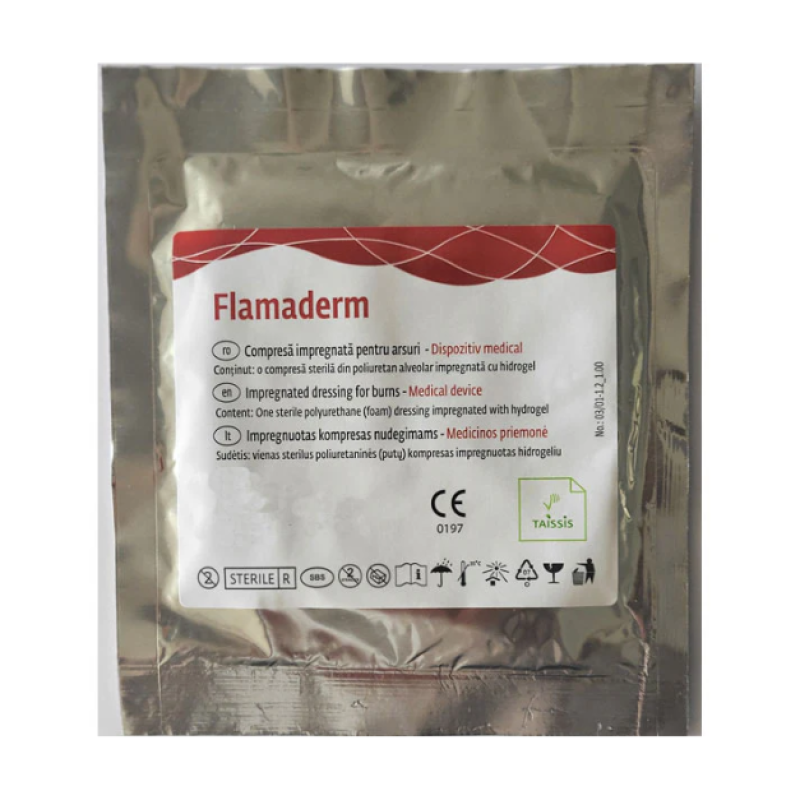 Compresa sterila pentru arsuri, impregnata cu hidrogel, 10x10cm, Flamaderm