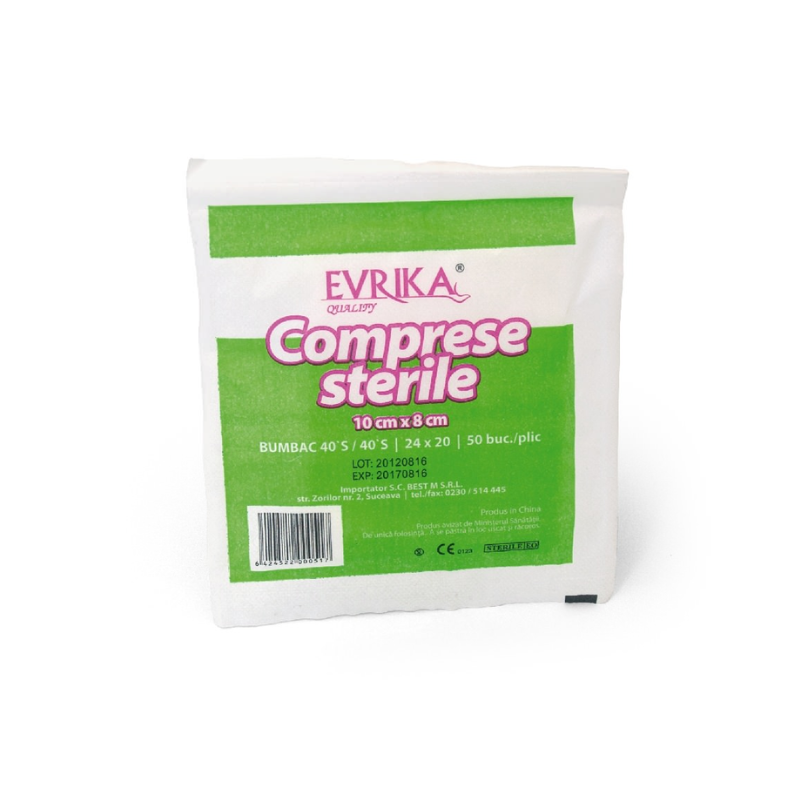 Comprese sterile taiate, 10*8 cm, 50 bucati, Evrika Quality