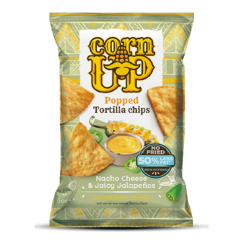 Tortillas Chips Nacho cu Cheese & Jalapenos 60g, Corn Up