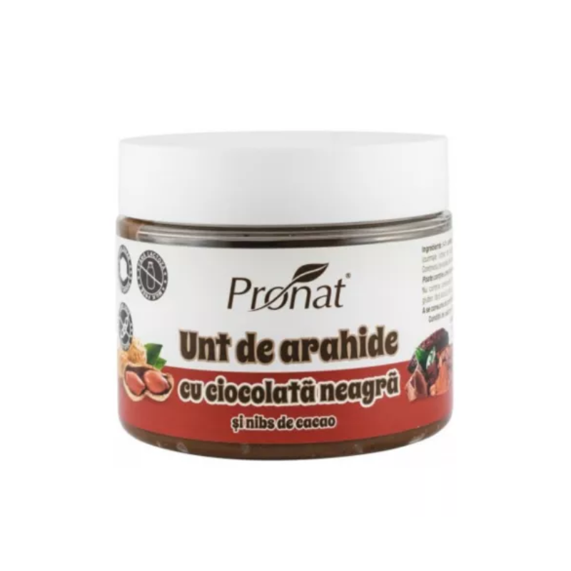 Crema de arahide cu ciocolata neagra si nibs de cacao, 300g, Pronat
