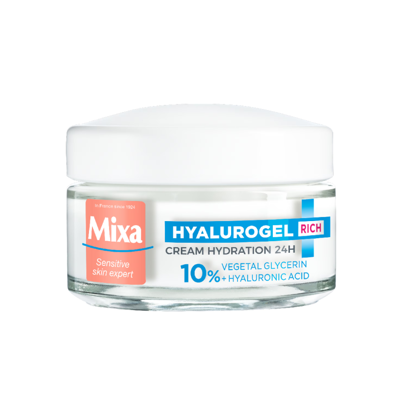 Crema intens hidratanta 24h cu acid hialuronic pentru piele uscata si foarte uscata Hyalurogel Rich, 50 ml, Mixa