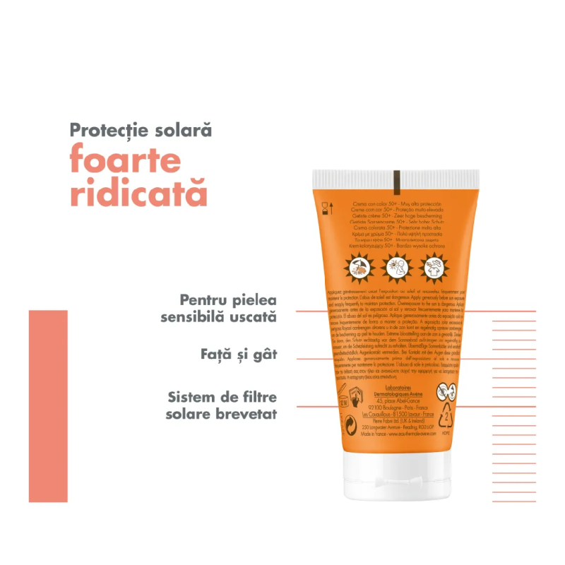 Avene sun crema nuantatoare SP50+ Triasorb, 50ml