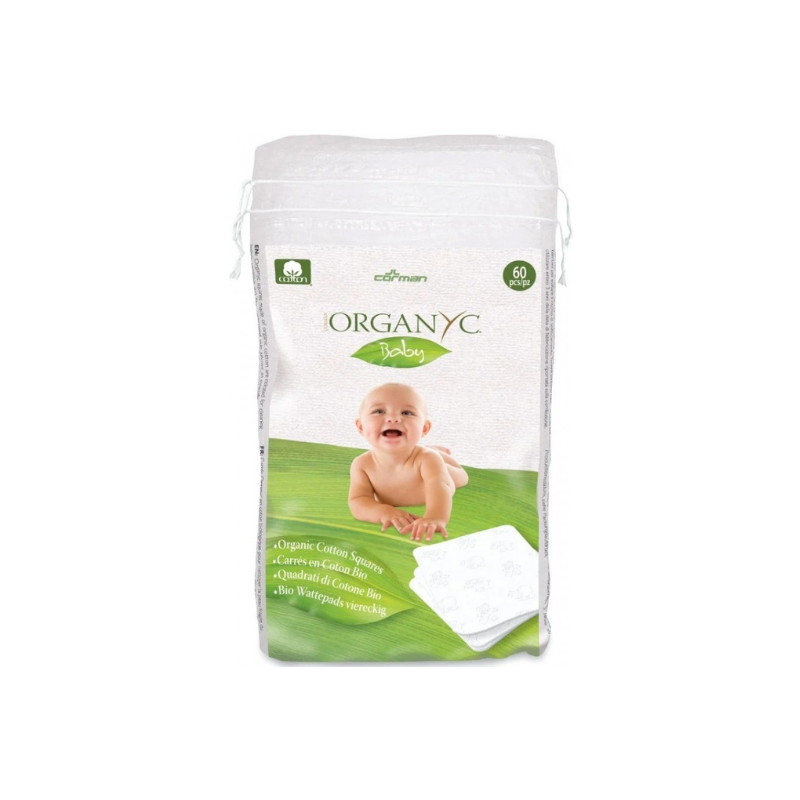 Dischete patrate din bumbac organic pentru copii Baby, 60 bucati, Organyc