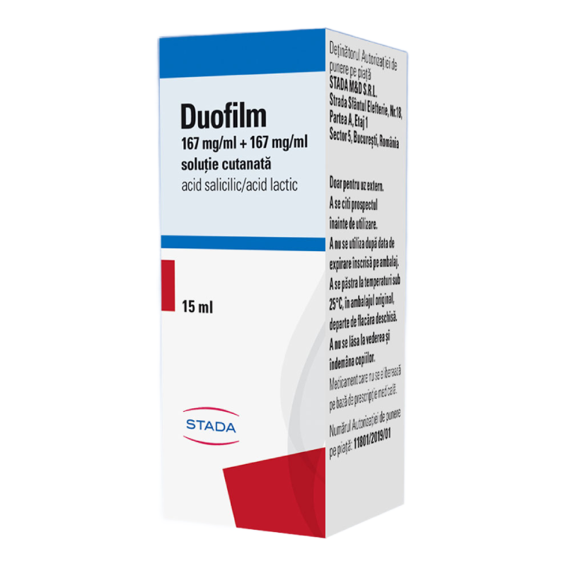 Solutie cutanata Duofilm, 167 mg/ml + 167 mg/ml, 15 ml, Stada