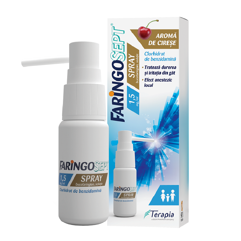 Faringosept, 1,5 mg/ml spray bucofaringian, soluție, 15 ml, Terapia