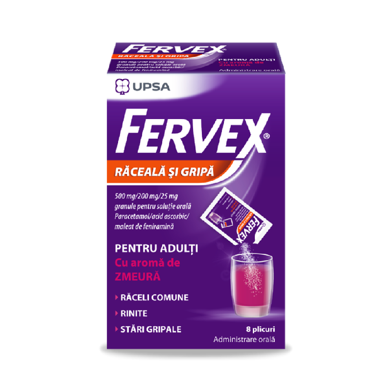 Fervex adulti cu aroma de zmeura, 8 plicuri