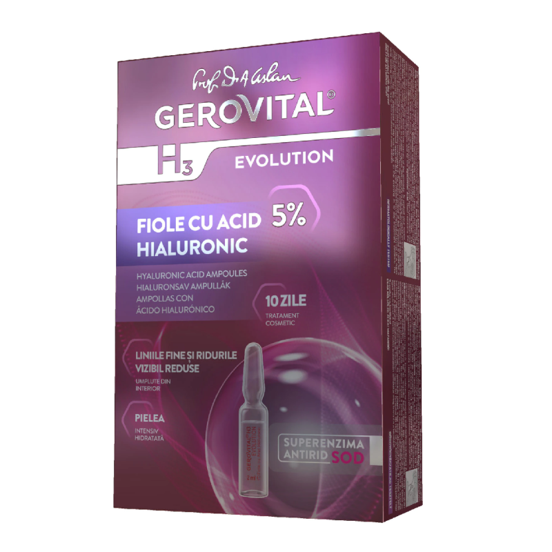 Fiole cu acid hialuronic H3 Evolution, 10 fiole*2 ml, Gerovital
