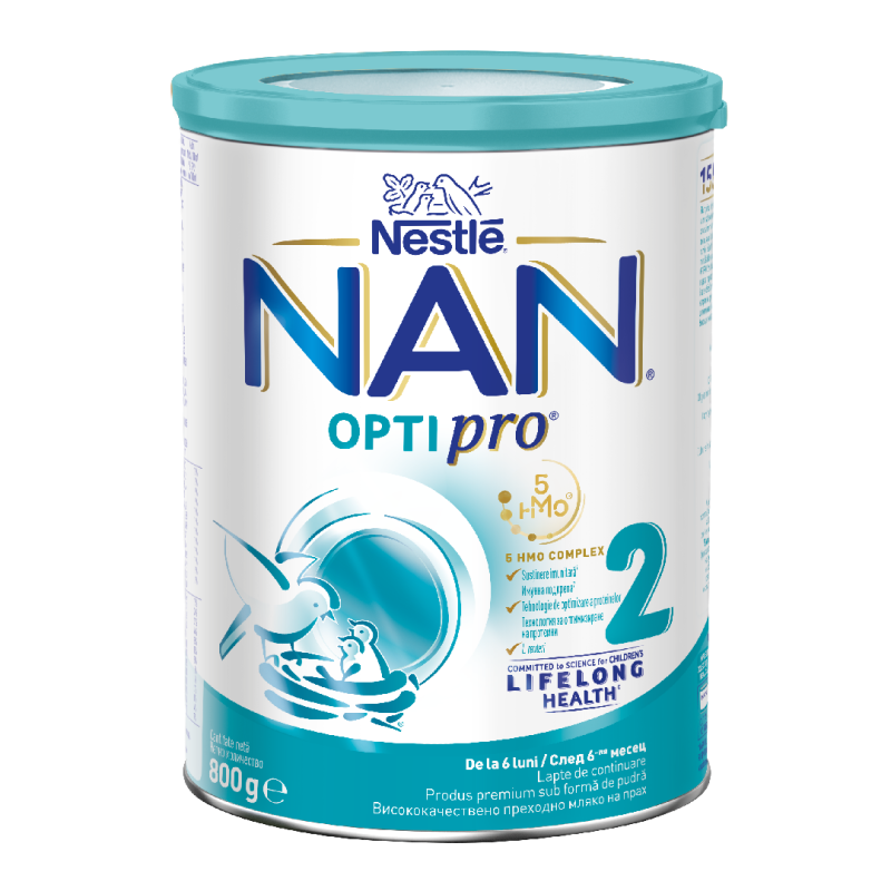 Formula de lapte praf Nan 2 Optipro HMO, 6-12 luni, 800 g, Nestle