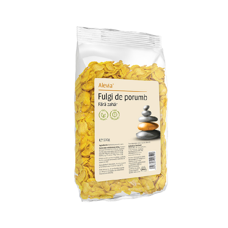 Fulgi de porumb fara zahar, 500 g, Alevia