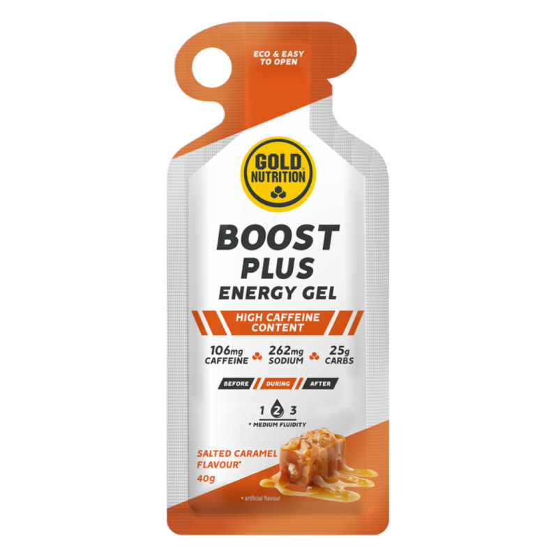 Gel energizant cu aroma de caramel sarat Boost Plus, 40g, Gold Nutrition