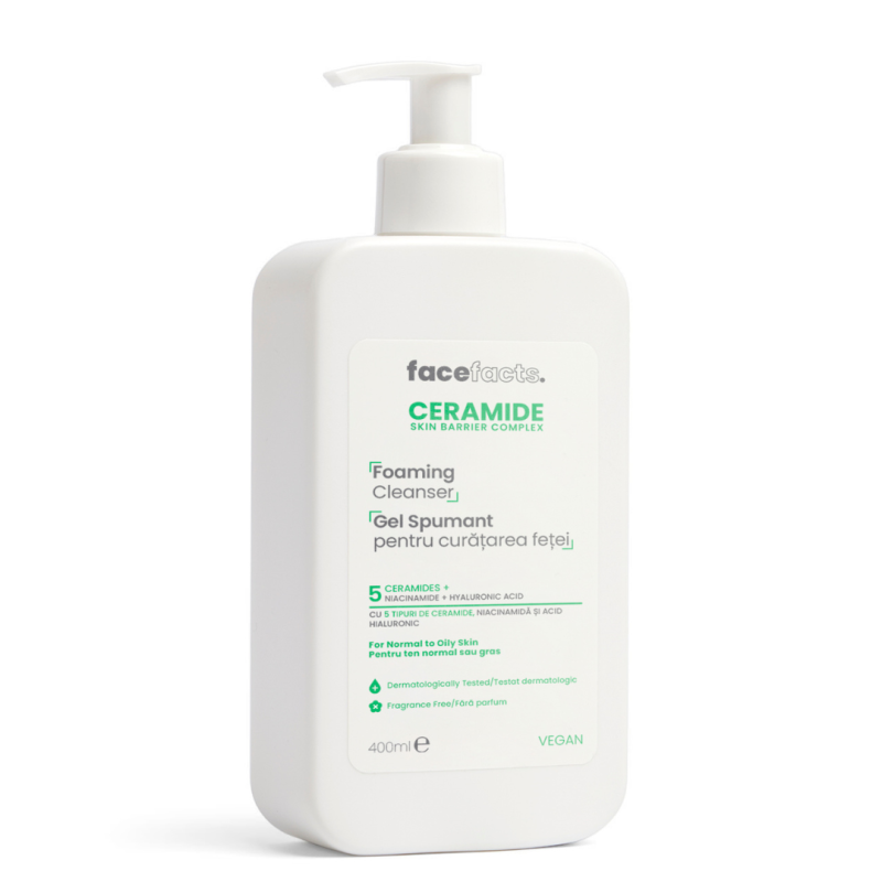 Gel spumant pentru curatarea fetei Ceramide, 400ml, Face Facts