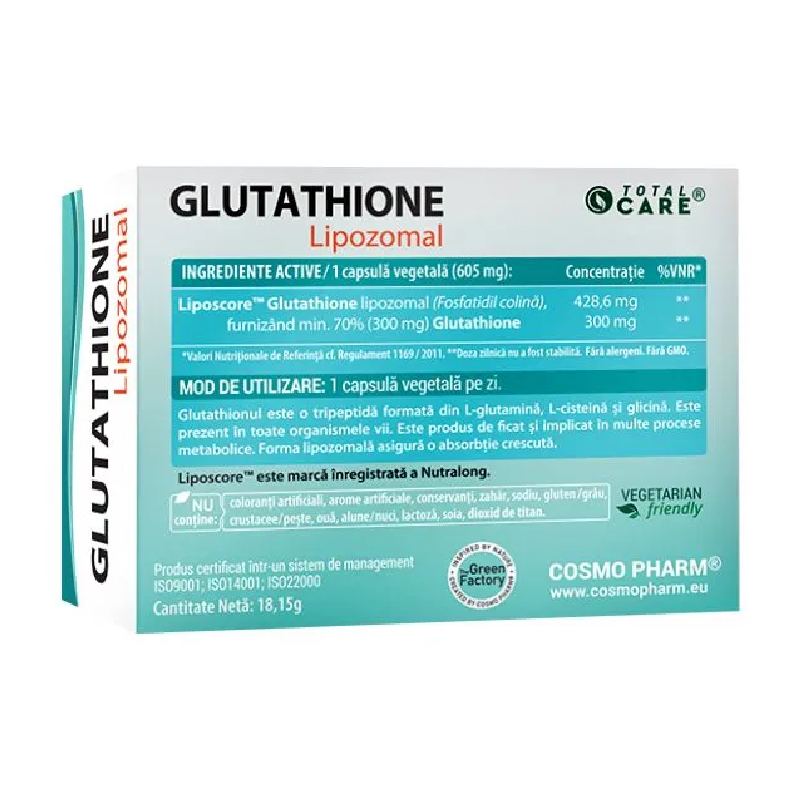glutathione lipozomal Glutathione Lipozomal, 300 mg, 30 capsule vegetale, Cosmo Pharm