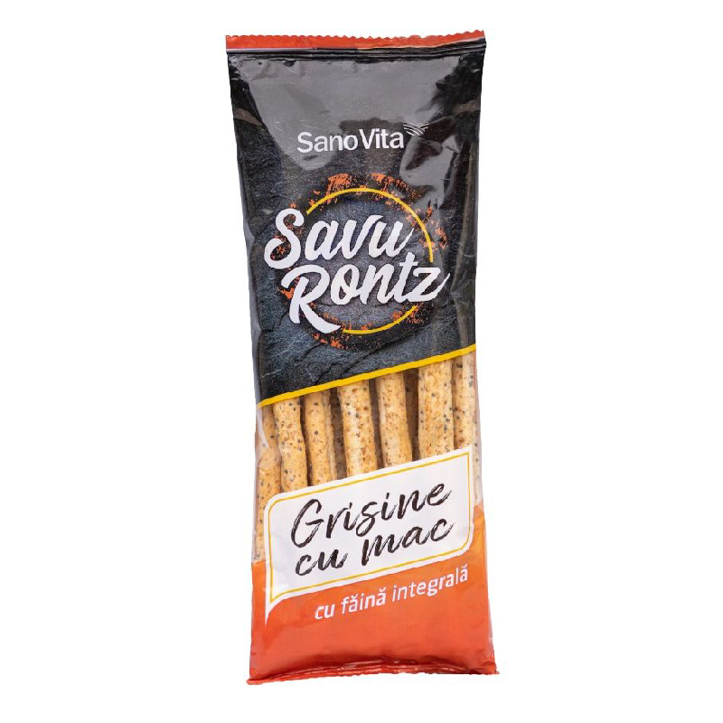Grisine mac faina grau intreg, 50g, Sanovita
