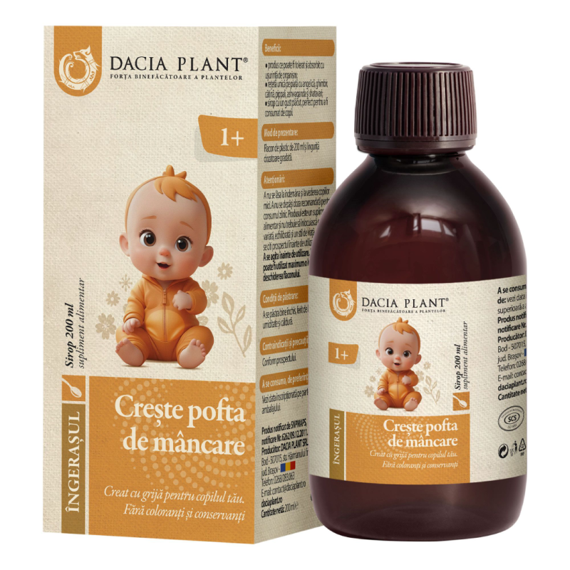 Sirop Creste pofta de mancare Ingerasul, 200 ml, Dacia Plant