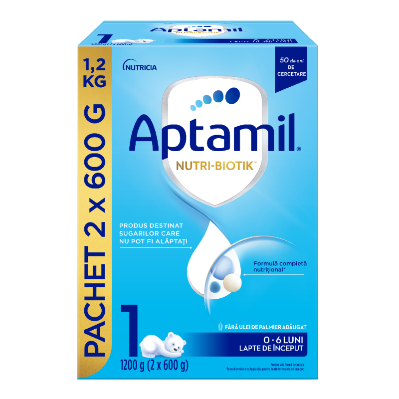 Formula de lapte praf Nutri Biotik 1, 0-6 luni, 1200 g, Aptamil