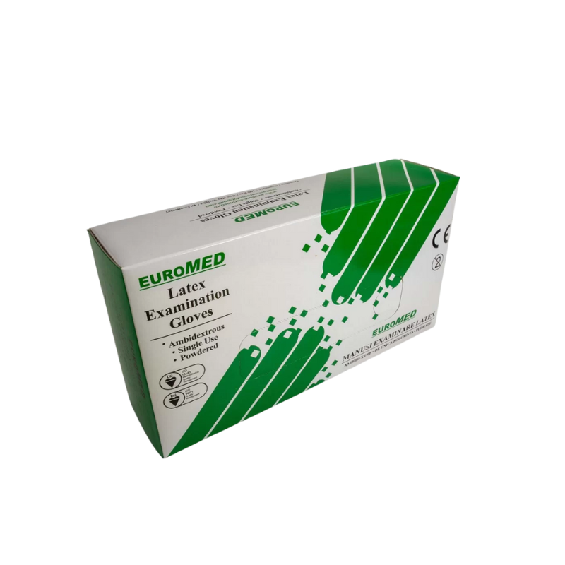Manusi examinare pudrate din latex, nesterile, marimea L, 100 bucati, Euromed