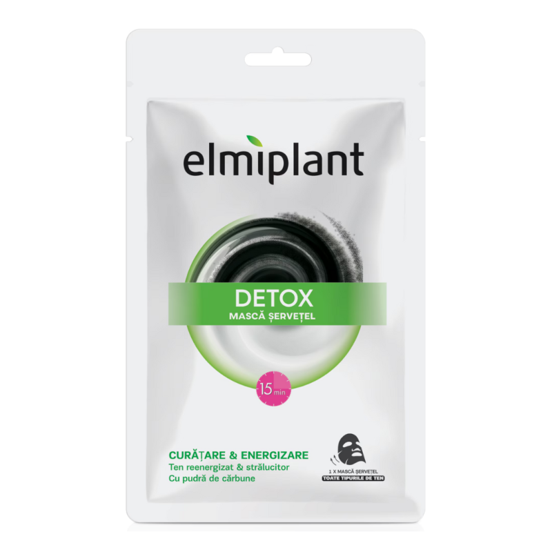 Masca servetel energizanta cu carbune Detox, 20 ml, Elmiplant