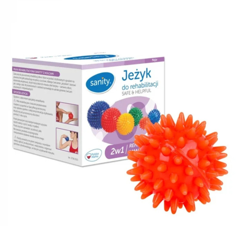 Minge tip arici 2 in 1 Sanity, pentru reabilitare si masaj, 5.5 cm, Portocaliu