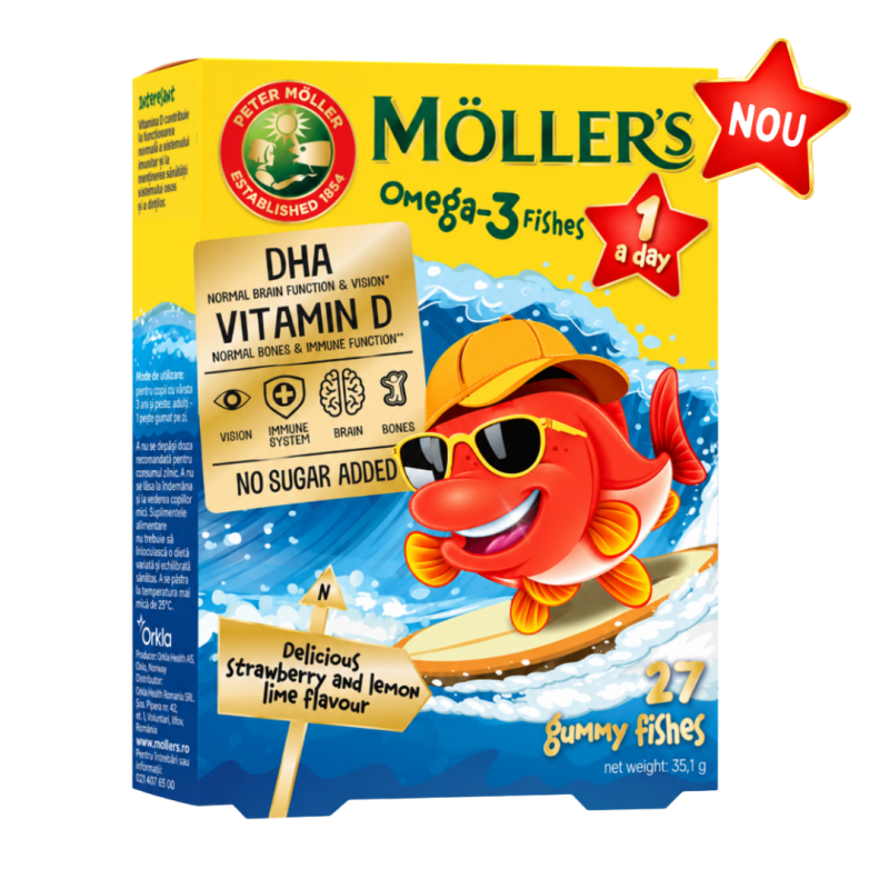 Pestisori gumati cu Omega 3 si aroma capsuni One, 27 jeleuri, Moller's